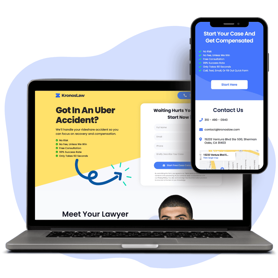 Kronos Law landing page shown on a laptop and phone