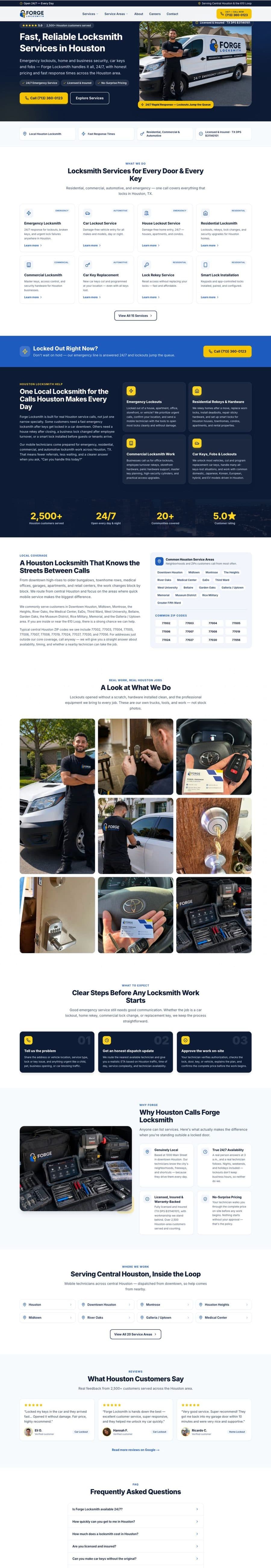 Full-page screenshot of the Forge Locksmith website designed by FreedFlow