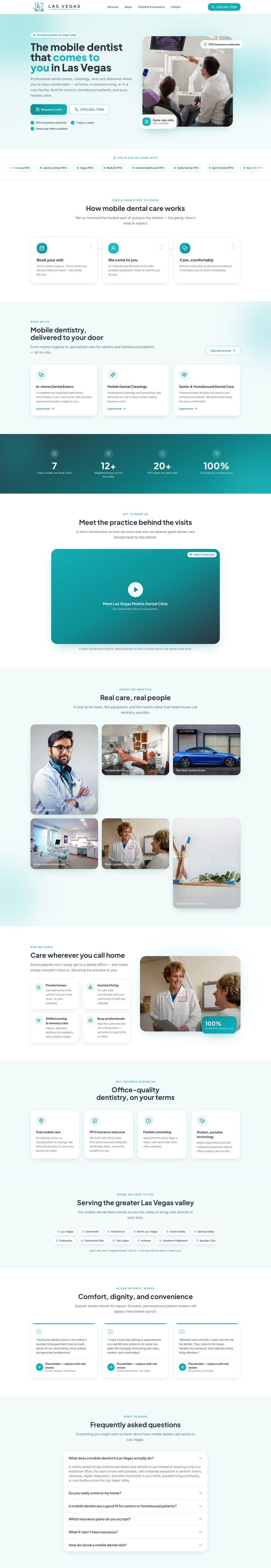 Full-page screenshot of the Las Vegas Mobile Dental website designed by FreedFlow