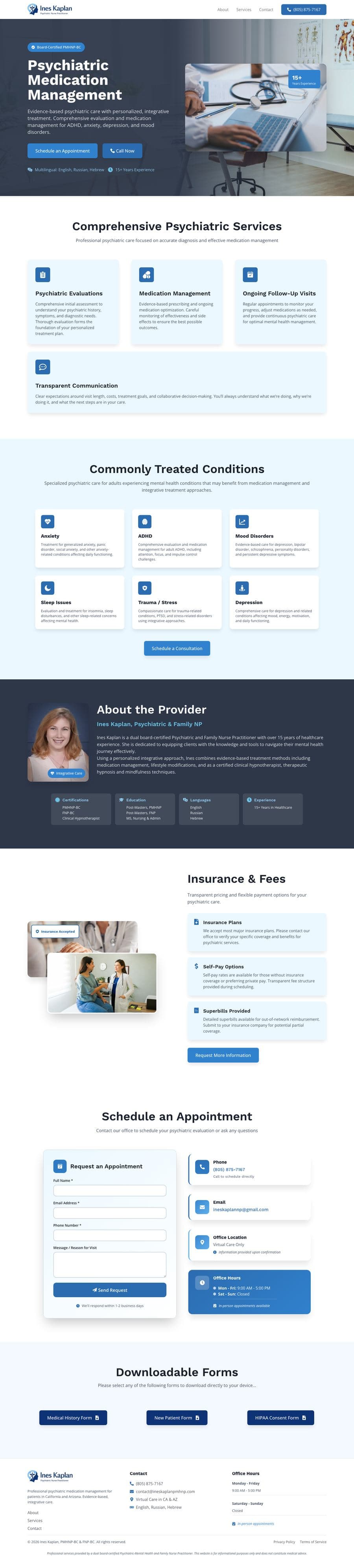 Full-page screenshot of the MPB Psychiatry website designed by FreedFlow