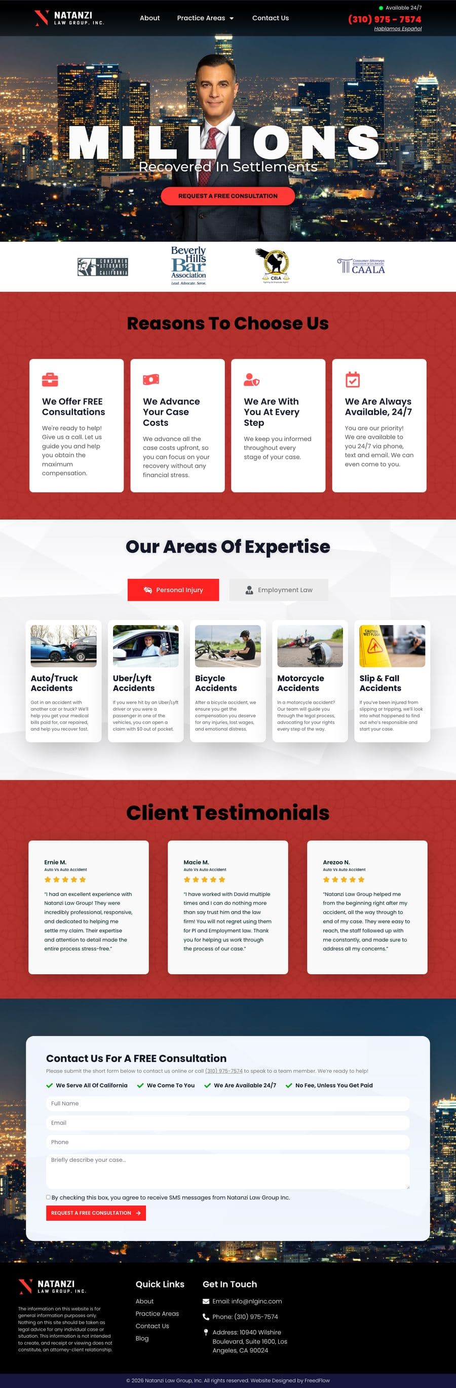 Full-page screenshot of the Natanzi Law Group website designed by FreedFlow
